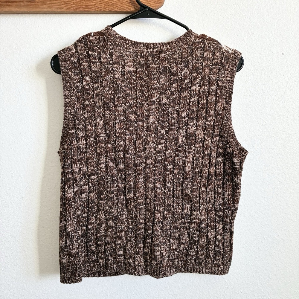 VTG Plaid V Neck Knit Brown Academia Retro Button Front Sweater Vest Medium - Picture 4 of 6
